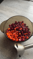 Woman prepares hot drink with frozen berries in Chaikovsky