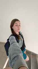 Woman walks down stairwell in Izhevsk selfie video