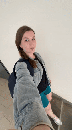 Woman walks down stairwell in Izhevsk selfie video