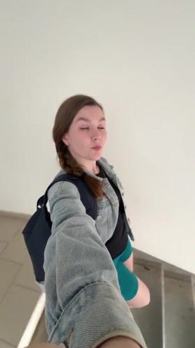 Woman walks down stairwell in Izhevsk selfie video
