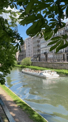 Tour boat carries passengers through Strasbourg canal