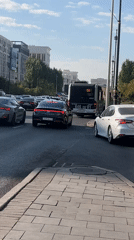 Standstill traffic lines up on an Astana street