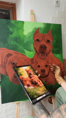 Artist paints pitbull portrait using tablet reference in Bulgaria