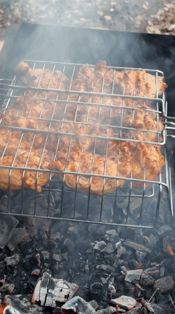 Rural gathering involves grilling, wood handling in Elovo, Russia