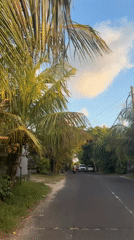 Vehicle travels paved road in tropical Kuta Selatan