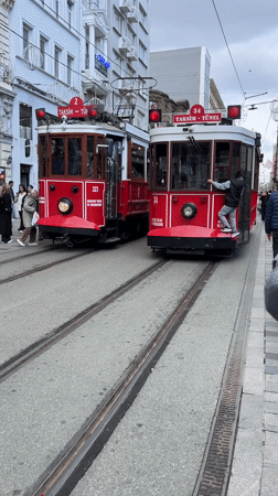 Vintage trams and church visitors spotted in Istanbul's Beyoğlu district