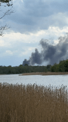 Dark smoke plume spotted rising above trees near Latvian lake