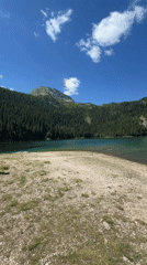 Morning at a Montenegrin lake, trails through pine forest