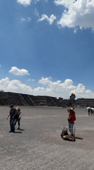 Tourist visits Teotihuacan's Pyramid of the Sun, Mexico