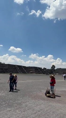 Tourist visits Teotihuacan's Pyramid of the Sun, Mexico