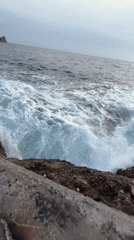 Rough seas crash against Montenegro coastline in Petrovac