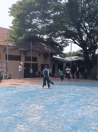Pickup futsal on a blue outdoor court in Lhokseumawe