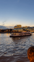 Midsummer evening dancing along the Moscow River at dusk