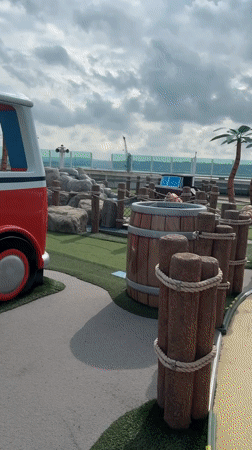 Beach-themed mini golf course spotted on cruise ship near Brest