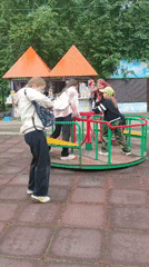 A quirky amusement park in Chaikovsky on a grey June morning