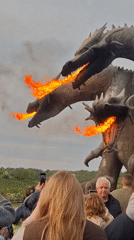 Fire-breathing dragon statue draws crowds in Russian town