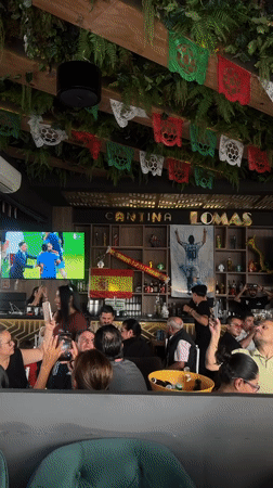 Watching the game at Cantina Lomas in Tlaxcalancingo