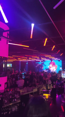 Late night clubbing scene in Sofia with DJ and dancing crowd