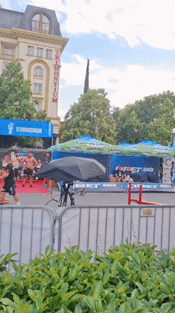 Outdoor gathering near ornate hotel in central Plovdiv