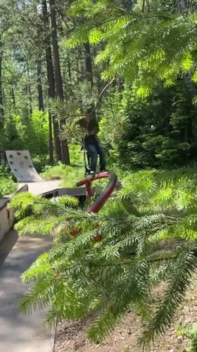 Scooter tricks at a forest skate park in Divnogorsk