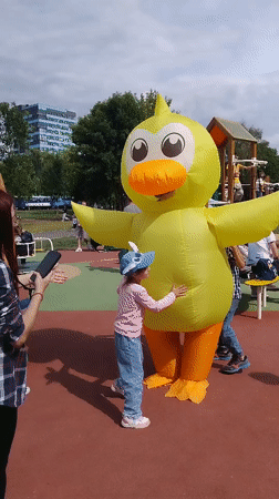 Inflatable duck draws a crowd at a Rivne playground