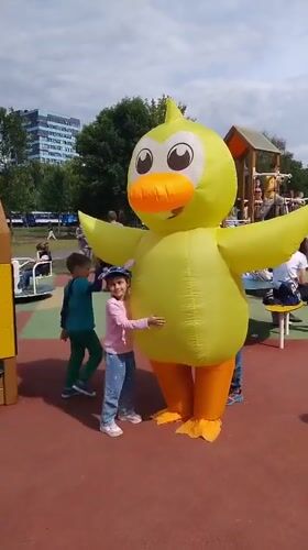 Inflatable duck draws a crowd at a Rivne playground