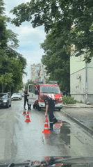 Firefighters clear fallen tree branch from wet Plovdiv street