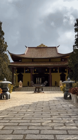 Early morning temple maintenance and wildlife observed at Da Lat