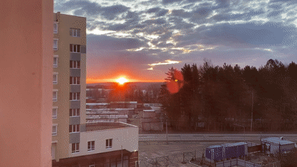 Sunset observed from multiple locations across Chaikovsky, Russia