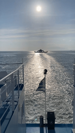Ferry passenger captures sunny afternoon voyage near Keramoti, Greece