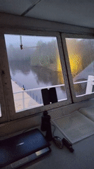 Foggy night river transit documented near Volokov Most, Russia