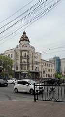 Morning street documentation captures Khabarovsk architecture and daily life
