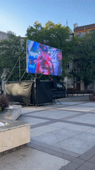 Public screen broadcasts cycling, interviews in Burgas plaza