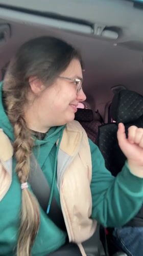 Woman records car journey on snowy Russian road