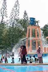 Families enjoy water park activities in Lhokseumawe, Indonesia