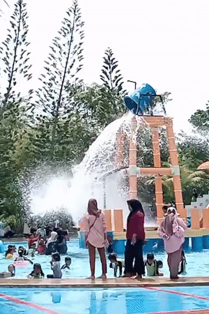 Families enjoy water park activities in Lhokseumawe, Indonesia