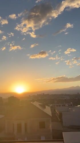 Golden sunset illuminates Arinj Armenia skyline May 2026