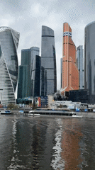 Moscow scenes captured during overcast morning: skyline, streets, shopping mall