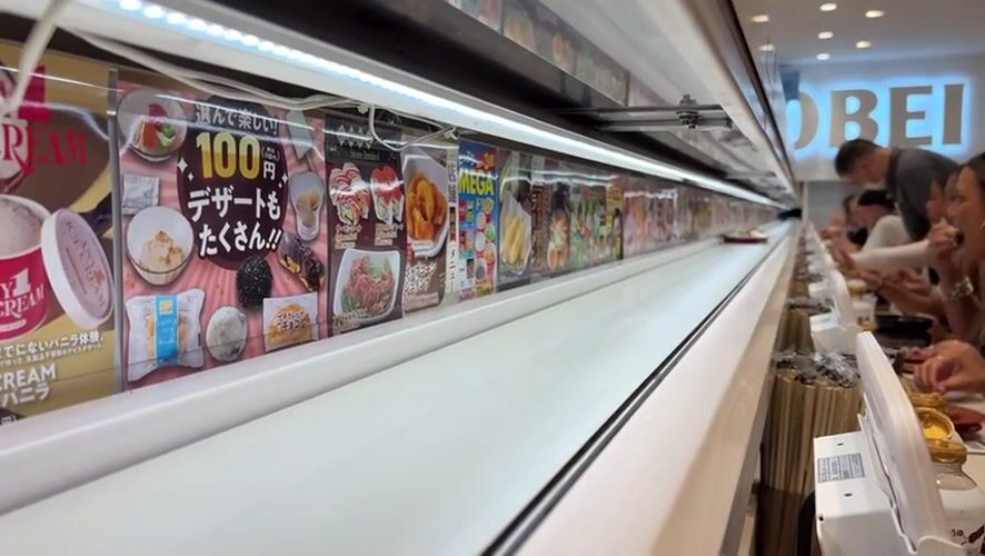 Lunch at a conveyor belt sushi spot in Shibuya