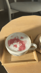 Morning café scene captured in Shibuya with fox latte art