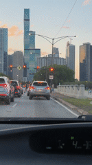 Evening rush hour traffic observed in downtown Chicago