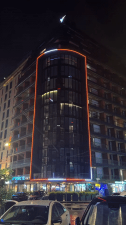 Nighttime commercial district documented in Batumi, Georgia