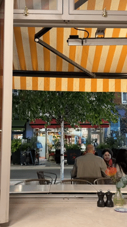 Dinner out at a London restaurant, July evening