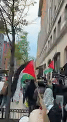 Large demonstration marches through historic New York street