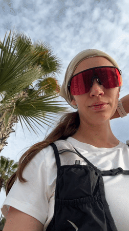 Tourist captures selfies during early morning beach walk in Fethiye