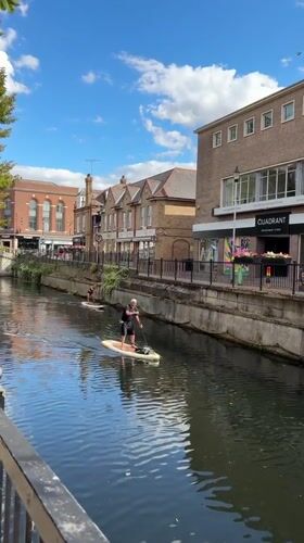 Paddleboarding on a Chelmsford city canal on a summer afternoon
