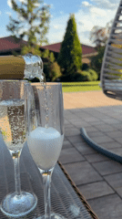Champagne poured on patio in Baldevo, Bulgaria