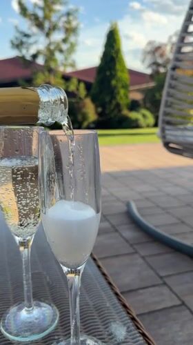 Champagne poured on patio in Baldevo, Bulgaria