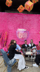 Outdoor DJ party held in Moscow courtyard with branded decorations