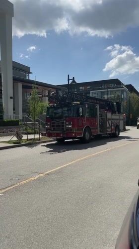 Fire truck responds with lights flashing in Coquitlam